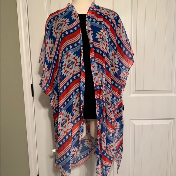 Accessories - Tribal Patterned Blue and Red Shawl